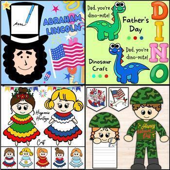 Preview of Holidays Crafts Bundle: Inclusive mothers fathers day Crafts & .. + Craftivity