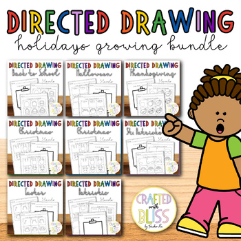 Preview of Holidays Directed Drawing MINI Bundle | Learn to draw Holidays Vocabulary