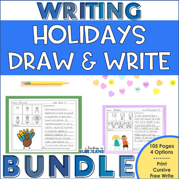 Preview of Holidays Directed Drawing and Writing Bundle w/ Print Cursive Handwriting Too!