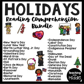 Preview of Holidays Informational Text Reading Comprehension Worksheet Bundle