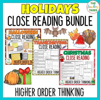 Preview of Holidays Reading Comprehension Activities | Halloween, Thanksgiving, Christmas