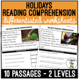 Holidays Simplified Reading Comprehension Worksheets