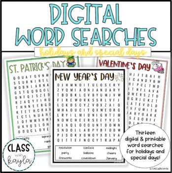 Preview of Holidays & Special Days | Digital Word Searches