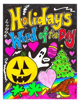 Preview of Holidays Theme Word of the Day Templates, featuring original art work