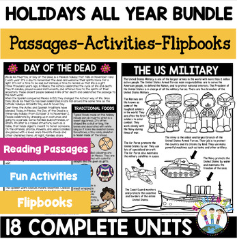 Preview of Holidays Through the Year MEGA Bundle Passages Activities & Flip Books 18 Units