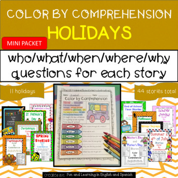 Preview of Holidays MINI-Packet (Color by Comprehension) w/Digital Option Distance Learning