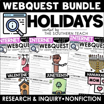 Preview of Holidays WebQuest - Internet Scavenger Hunt Activity Bundle