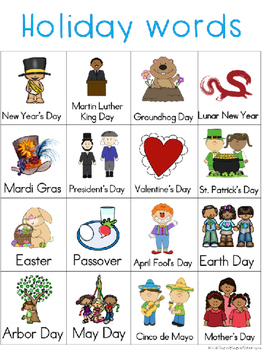 Holidays Writing Center Tools: Holidays and Celebrations Words  TpT