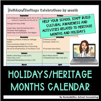 Preview of Holidays and Heritage Month Calendar Template *EDITABLE with hyperlinks