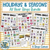 Holidays and Seasons All Year Bingo Games Bundle - 15 Game