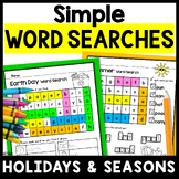 Easy Holiday Word Searches, Kindergarten w/ Summer & Earth