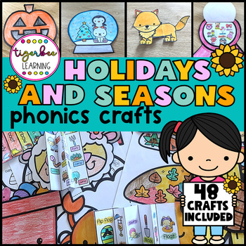 Preview of Holidays and Seasons phonics crafts mega bundle