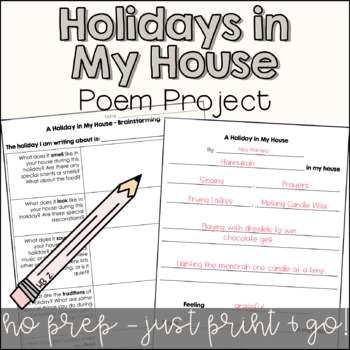 Preview of Holidays in My House | No Prep Poetry Project - Sensory Poem