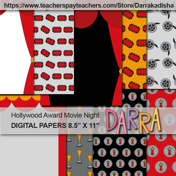 Preview of Hollywood Award Movie Night Background Digital Papers - commercial use