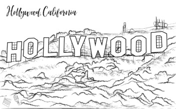 Hollywood Sign View Color Sketch Graphic By Poster Boutique, 53% OFF