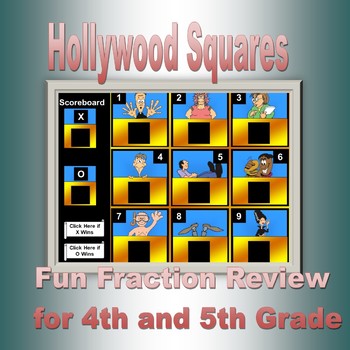Preview of Hollywood Squares Fractions Review  for Fourth Grade.