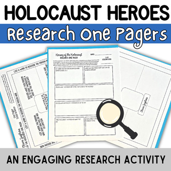 Preview of Holocaust Heroes Research One Pagers- 6th, 7th, 8th Holocaust Research Activity