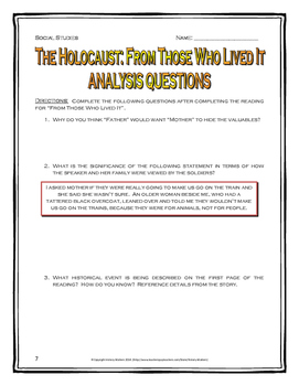 Holocaust Story with Comprehension and Analysis Questions