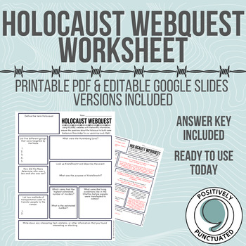 Preview of Holocaust WebQuest Worksheet (with Answer Key): Digital and Printable Version