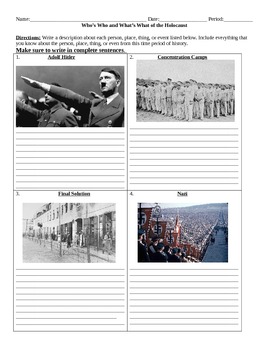 Preview of Holocaust: Who's Who and What's What Assignment