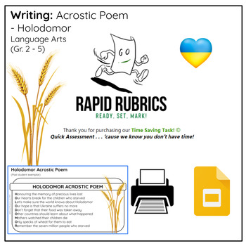 Preview of Holodomor - Acrostic Poem - Time Saving Task - Ontario - Rapid Rubrics