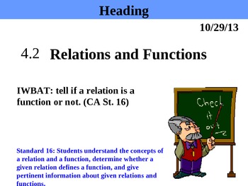 Preview of Holt Algebra 4.2 Relations and Functions PPT + Worksheet