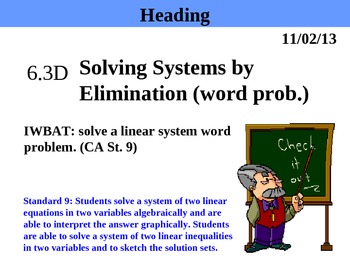 Holt Algebra 6 3d Solving Systems By Elimination Word Problems Ppt