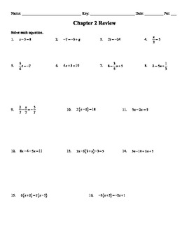 Holt Algebra Chapter 2 Equations Review Worksheet Doc Pdf Tpt