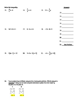 Holt Algebra Chapter 3 Inequalities Quiz I 3 1 3 4 Doc Pdf