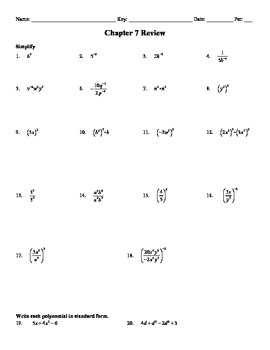 Holt Algebra Chapter 7 "Exponents & Polynomials" Review Worksheet DOC & PDF