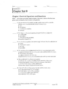 Preview of Holt Chemistry Ch.8 Chemical Reactions Study Guide and Key