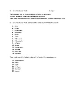 Preview of Holt McDougal Civics in Practice Chapter 1 Vocabulary Word List