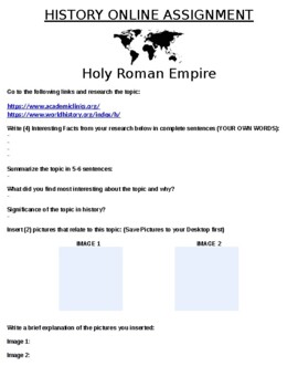 Preview of Holy Roman Empire "Mini Research" Online Assignment