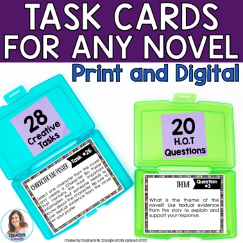 Preview of Novel Task Cards - Novel Activities - Novel Projects for Middle School ELA