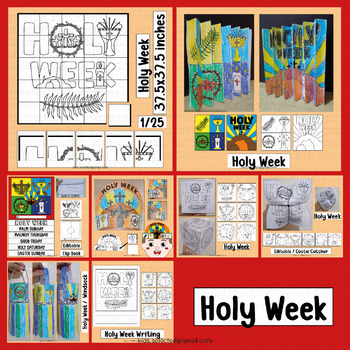 Preview of Holy Week Activities Hat Craft Easter Bulletin Board Coloring Writing Timeline