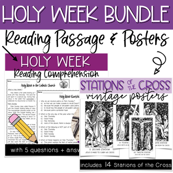 Preview of Holy Week Catholic Bundle: Comprehension + Stations of the Cross Posters