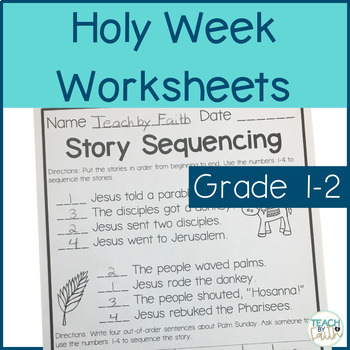 Preview of Holy Week Activities Bible Lesson No Prep Worksheets for First and Second Grade
