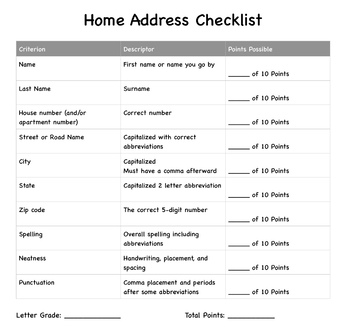 Preview of Home Address Checklist