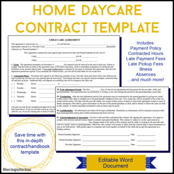 Home Daycare Contract Template by Where Imagination Grows TpT