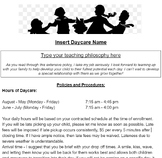 Home Daycare Policies, Child info, and Family Agreement