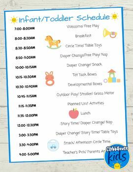Toddler Daycare Schedule Example by ClubbhouseKids | TPT