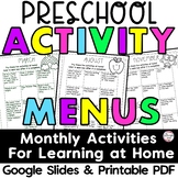 Learn At Home Monthly Preschool Activity Menus