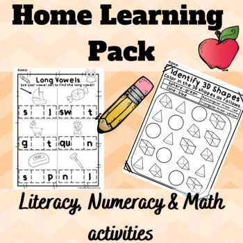 Preview of Home Learning Pack No Prep Printables Distance Learning Kindergarten 1st Grade