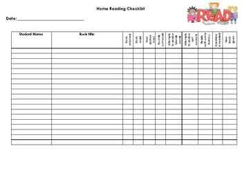 Preview of Home Reading Checklist