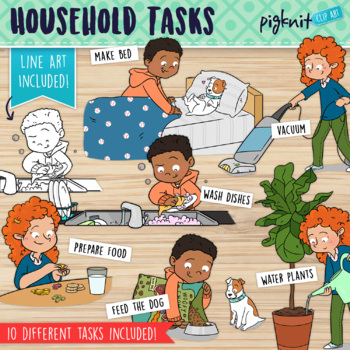 Home Routines And Chores Bundle Of 3 Clipart Sets With Secondary Kids