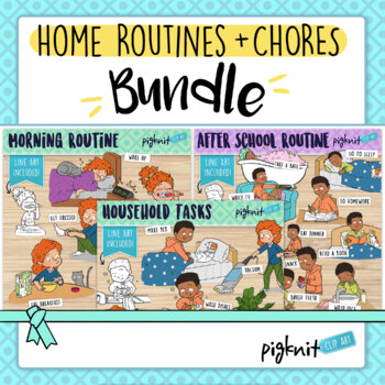 Preview of Home Routines and Chores Bundle of 3 Clipart Sets With Secondary Kids