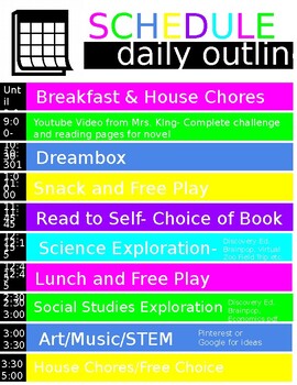 Preview of Home School Distance Learning Schedule Template Editable