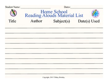 Preview of Reading Materials Logs for Home School Portfolio