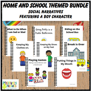 Preview of Home and School Themed Social Narrative Bundle - featuring a boy