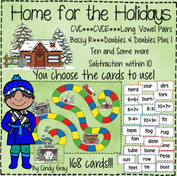 Preview of Home for the Holidays ~ Read CVC, CVCE, Bossy R, Long Vowel Pairs, Add/Sub to 20